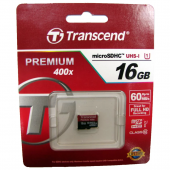 Карта памяти Transcend Premium micro SDHC Card U1 UHS-I 16GB (90Mb/s. 400x), class 10 без адаптера